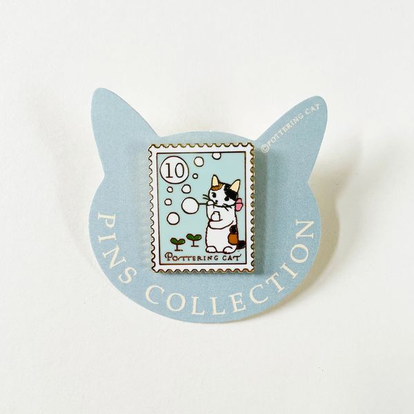 Pottering Cat Enamel Pin - Bubbles