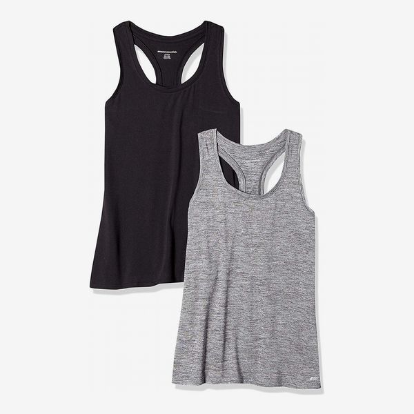 Amazon Essentials Women’s 2-Pack Tech Stretch Racerback Tank in black and grey Top