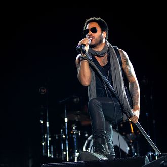 US musician Lenny Kravitz performs on stage during the Ibiza123 Festival in Sant Antoni de Portmany on Ibiza Island on July 3, 2012.