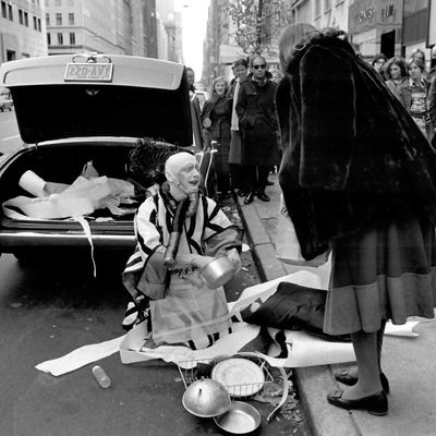 Jimmy DeSana, Untitled ("Stephen Varble performing Gutter Art with onlooker”), 1975, silver gelatin print (2018).