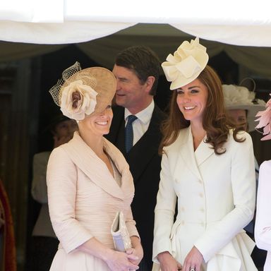 WINDSOR, ENGLAND - JUNE 18:  Sophie Rhys-Jones, Countess of Wessex and Catherine, Duchess of Cambridge watch the Order of the Garter procession  at Windsor Castle on June 18, 2011 in Windsor, England. The Order of the Garter is the senior and oldest British Order of Chivalry, founded by Edward III in 1348. Membership in the order is limited to the sovereign, the Prince of Wales, and no more than twenty-four members.  (Photo by Paul Edwards - WPA Pool/Getty Images)