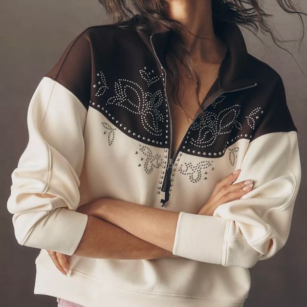 By Anthropologie Studded Half-Zip Sweatshirt