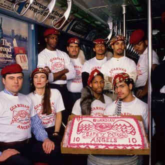 Curtis Sliwa (L) and the Guardian Angels post for a portrait as they celebrate their 10th anniversary January 18, 1989 in New York City.