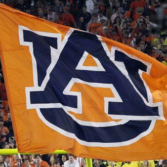GLENDALE, AZ - JANUARY 10: An Auburn Tigers flag is displayed at their Tostitos BCS National Championship Game against the Oregon Ducks at University of Phoenix Stadium on January 10, 2011 in Glendale, Arizona. (Photo by Ronald Martinez/Getty Images)