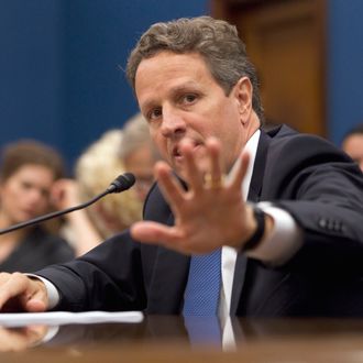 Treasury Secretary Timothy Geithner testifies on Capitol Hill in Washington, Wednesday, June 22, 2011, before the House Small Business Committee hearing on 