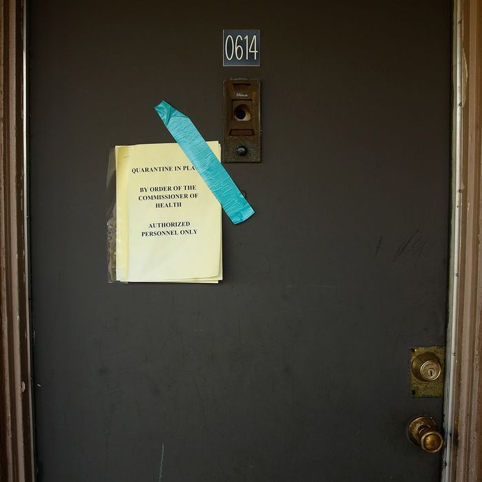 The apartment where Ebola victim Thomas Eric Duncan stayed when he fell ill remains under quarantine 12 days after his death October 20, 2014 in Dallas, Texas. Officials announced that 43 of the first wave of 48 people being monitored for having contact or potential contact with Duncan were officially off the list for twice-daily monitoring for Ebola and that all remained asymptomatic.