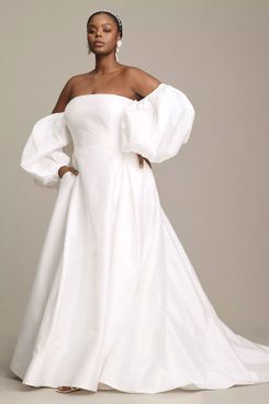 Watters Millie Off-The-Shoulder Removable Puff-Sleeve A-Line Wedding Gown