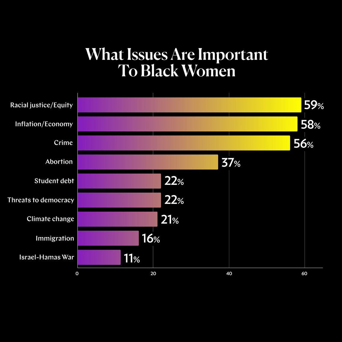 A bar chart showing how important various issues rank to black women voters.