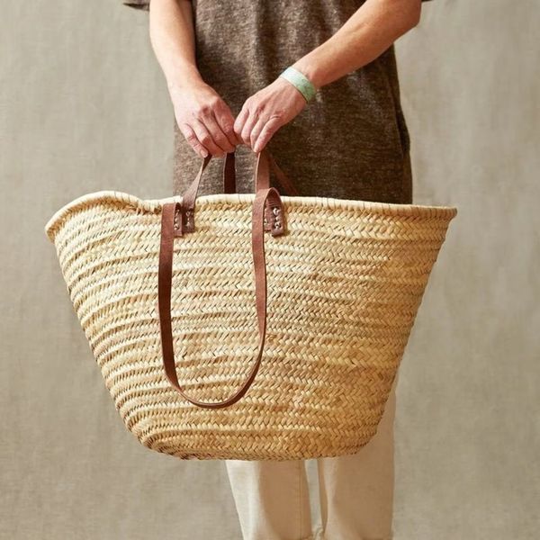 Made by MEDY Handwoven Straw Bag with Leather Accents