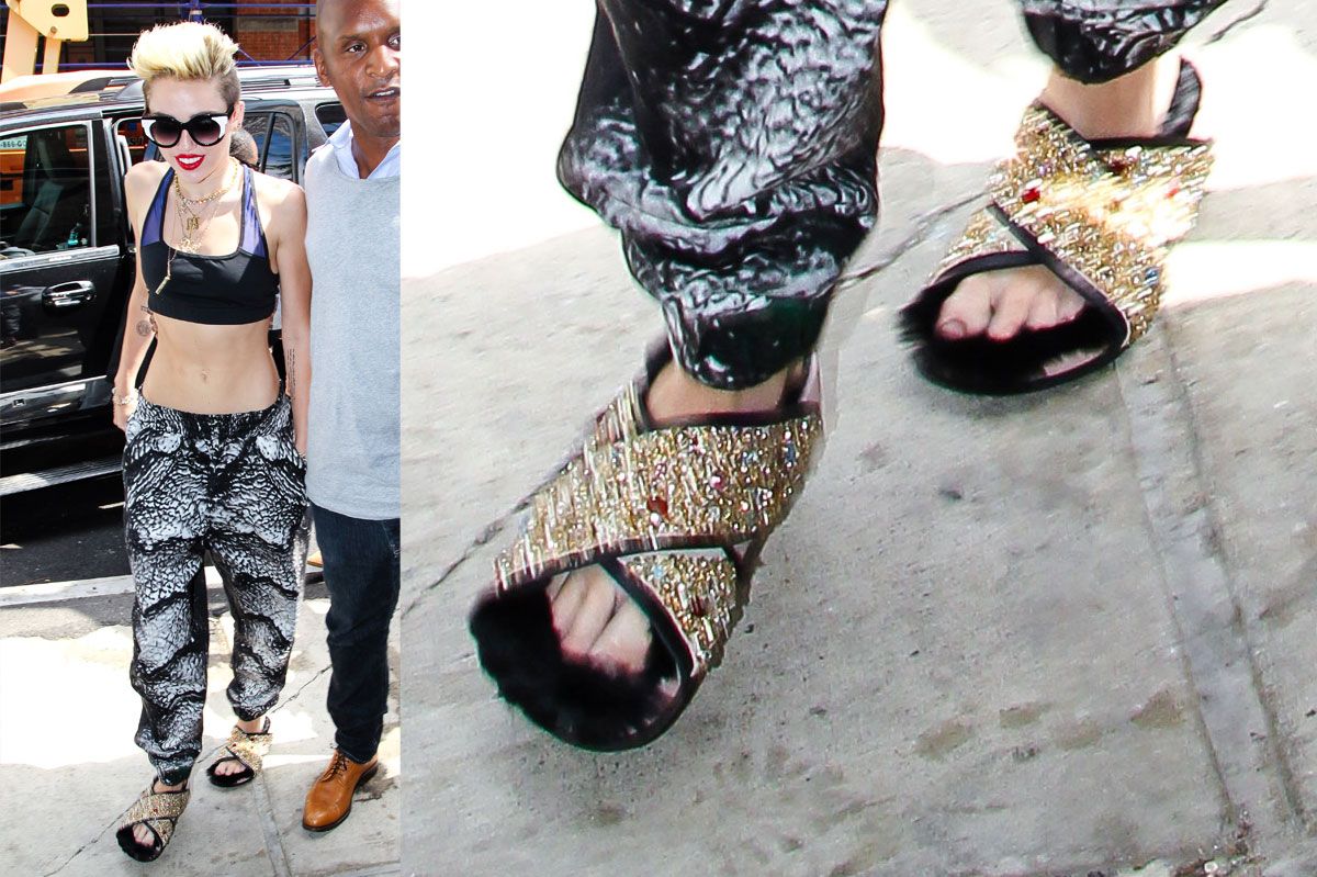 Kanye Bought Miley Five Pairs of These Fur Céline Slippers