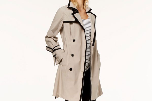 I.N.C. Contrast-Trim Belted Trench Coat