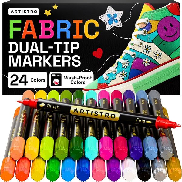 ARTISTRO 24 Multicolor Dual-Tip Fabric Markers Decorating Kit, for Clothes
