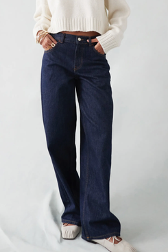 Topshop Low Rise Cinch Jeans in Raw Indigo