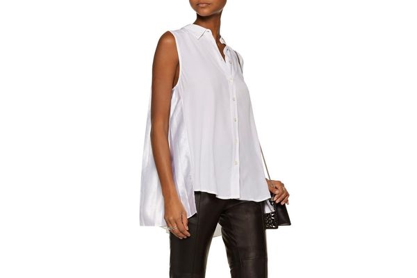 Equipment Pleated Satin and Washed-Silk Top