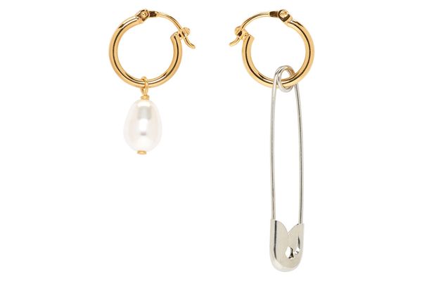 Alexa Chung Gold Safety Pin & Pearl Hoop Earrings