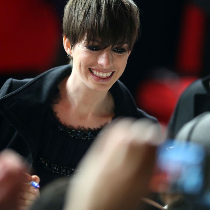 US actress Anne Hathaway arrives for the premiere of the movie 'Les Miserables' during the 63rd annual Berlin International Film Festival, in Berlin, Germany, 09 February 2013. The movie is presented in section Berlinale Special.