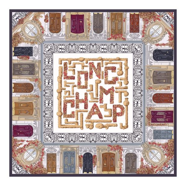 Longchamp Jardin Parisien Silk Scarf 90 - Ebony