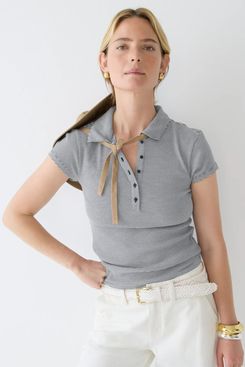 J.Crew Short-Sleeved Henley Polo in Striped Vintage Rib