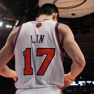 Jeremy Lin #17 of the New York Knicks in action against the Atlanta Hawks on February 22, 2012 at Madison Square Garden in New York City. The Knicks defeated the Hawks 99-82.