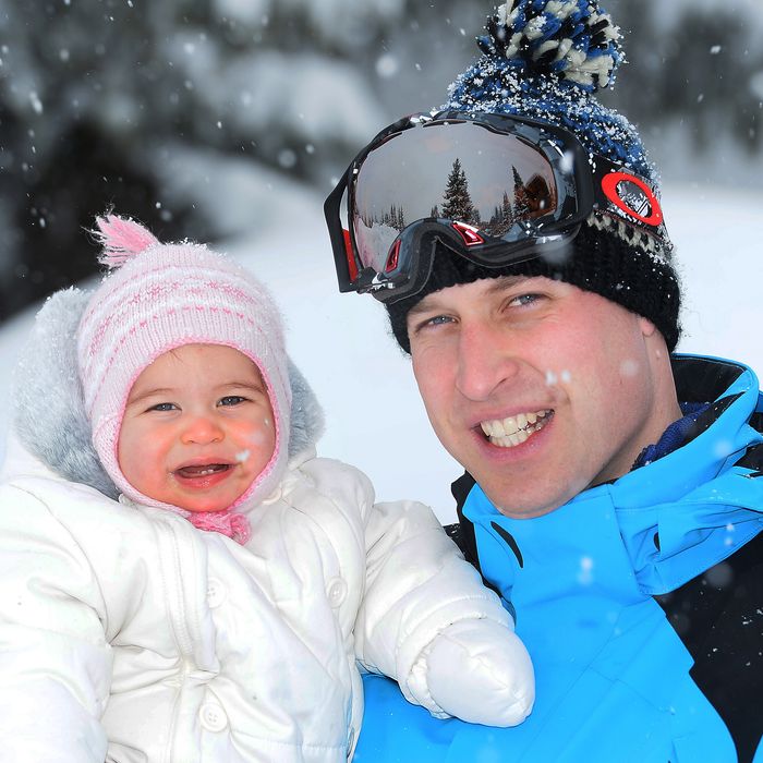 The snow baby with Prince William earlier this year. Photo: John Stillwell - WPA Pool/Getty Images