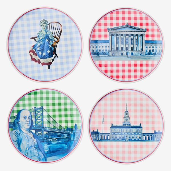 Sheila Bridges Philadelphia Collection Gingham Melamine Dinner Plates, Set of 4