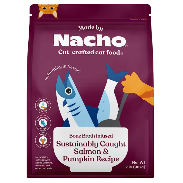 Made by Nacho Bone Broth Infused Dry Cat Kibble - Salmon and Pumpkin, 2lb Bag