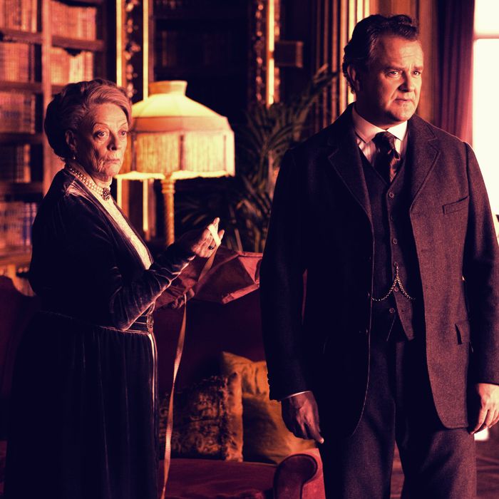 Downton Abbey Season 2 on MASTERPIECE Classic - Part 7 - Sunday, February 19, 2012 at 9pm ET on PBS - Shown from L-R: Maggie Smith as the Dowager - Countess and Hugh Boneville as Lord Grantham
