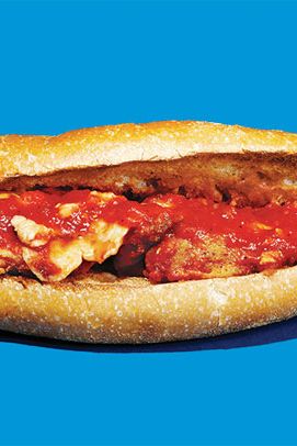 MD Kitchen’s Shrimp Parmigiana
$9; 1012 E. 15th St., nr. Ave. J, Midwood; 917-789-9556
From the First Family of pizza, the DeMarcos, whose patriarch stretches the dough down the block at Di Fara’s, comes this relative rarity of the hero world. It’s lovingly unreconstructed, exquisitely sloppy, and the reason that old Italian rule about keeping the cheese away from the fish was meant to be broken.