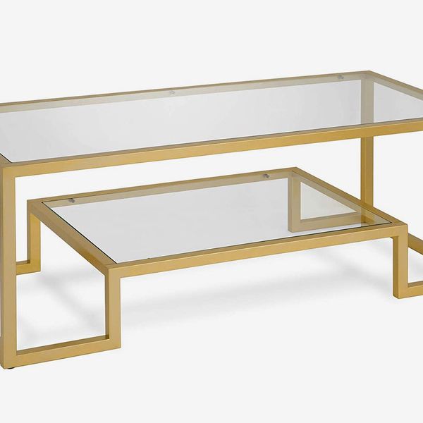 Henn & Hart Modern Geometric-Inspired Glass Coffee Table, Gold