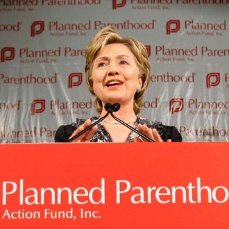 U.S. Presidential candidate Clinton gathers at an event on planned parenthood in Washington