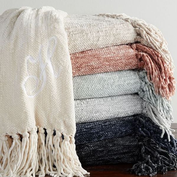 Pottery Barn Chenille Hand-Knotted Fringe Throw