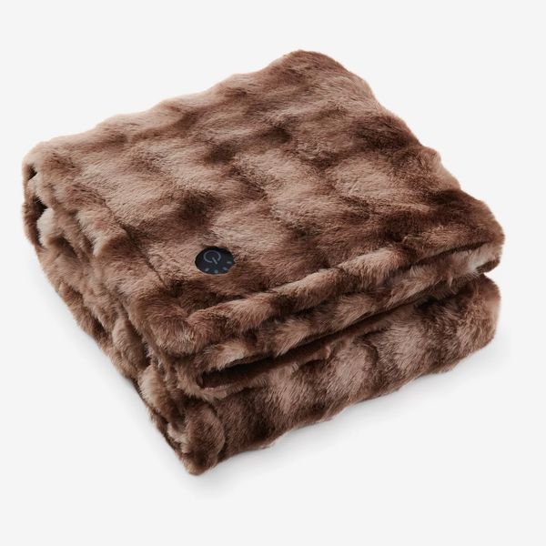 Brookstone Heated Luxe Faux Fur Throw Blanket