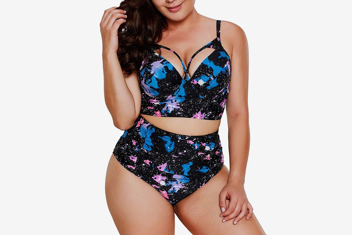 CHIDY Women One Piece Swimsuit Plus Size Floral Printed Hollow Out Tankini Padded Tummy Control Swimwear Bathing Suit