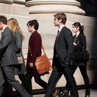 GOSSIP GIRL-- 'New York, I Love You XOXO' -- Pictured (L-R): Desmond Harrington as Jack Bass, Blake Lively as Serena Van Der Woodsen, Penn Badgley as Dan Humphrey, Chace Crawford as Nate Archibald, Michelle Trachtenberg as Georgina Sparks and Sofia Black-D’Elia as Sage