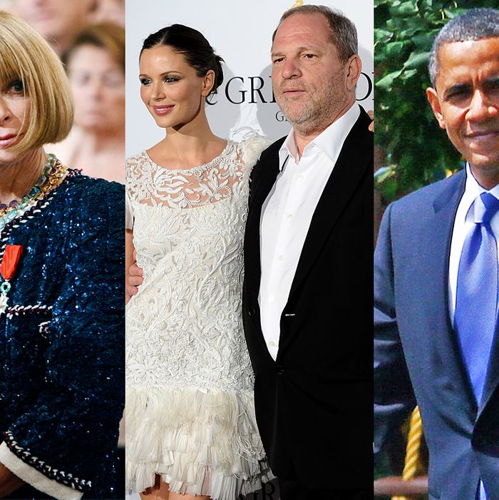 Anna Wintour, Georgina Chapman, Harvey Weinstein, and Barack Obama.