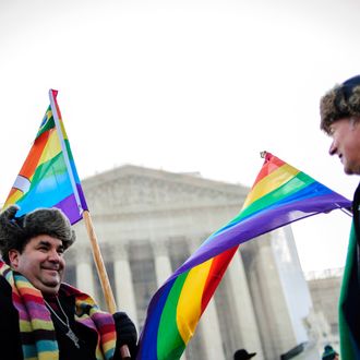  Activists from both sides gather in front of the the Supreme Court in Washington, D.C. as the Court hears arguments for the first time Tuesday on whether gays and lesbians have a constitutional right to marry in a California case that could affect the law nationwide.