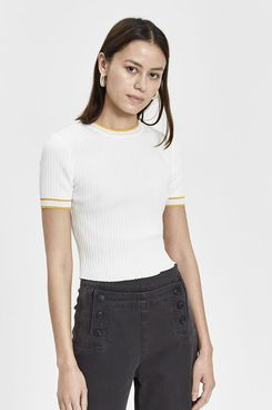 Stelen Evie Ribbed Knit Top in White/Yellow