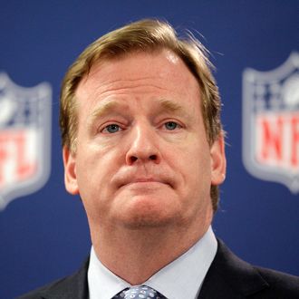 This May 22, 2012 file photo shows NFL Commissioner Roger Goodell during a new conference in Atlanta. 