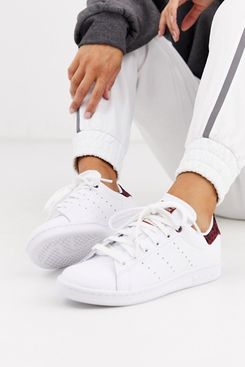 Adidas Originals Leopard Print Stan Smith Sneakers in White and Maroon