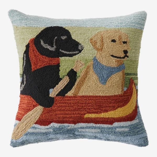 L.L.Bean Indoor/Outdoor Hooked Pillow, Dogs in Canoe