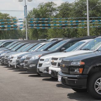 FOREST PARK, IL - AUGUST 04: Chevrolet vehicles are offered for sale at Currie Motors on August 4, 2011 in Forest Park, Illinois. General Motors, the maker of Chevrolet, reported today earnings of $2.5 billion, an 89 percent increase from the same period last year. (Photo by Scott Olson/Getty Images)