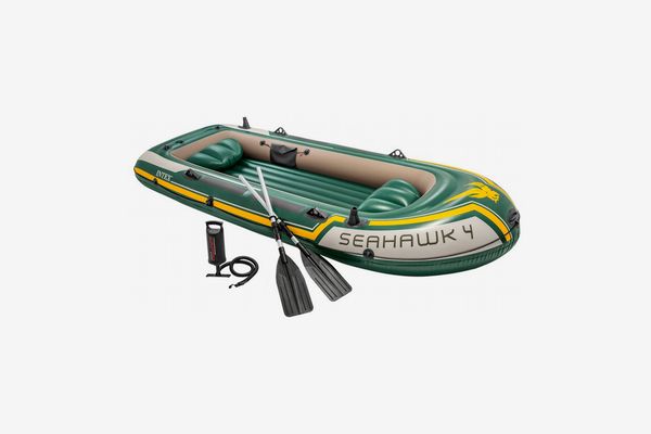 Intex Seahawk 4, 4-Person Inflatable Boat Set with Aluminum Oars and High Output Air Pump