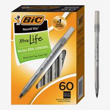 BIC Round Stic Xtra Life Ballpoint Pen, 60 Count