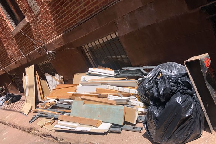 Former closets and bedroom walls, in the alley next to the building.
