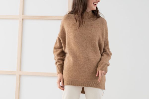 & Other Stories Oversized Mock Neck Sweater, Beige