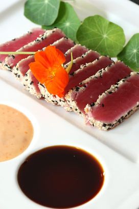 with a trio of dipping sauces