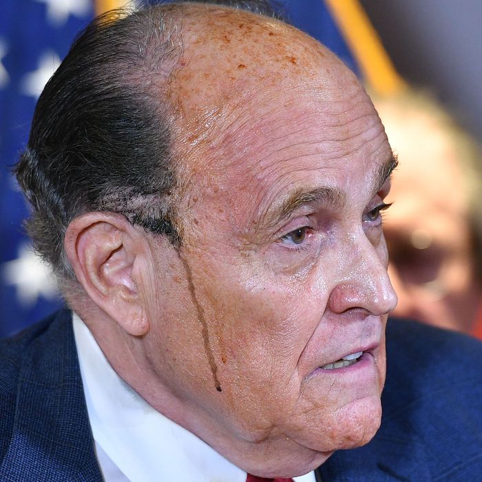 Sweaty Rudy Giuliani hair dye dripping down his face