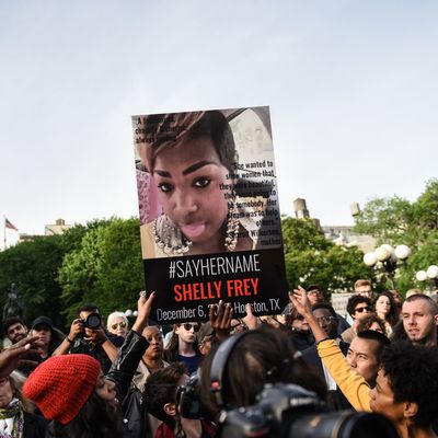 Protesters at a #SayHerName rally at Union Square on Wednesday, May 20. 