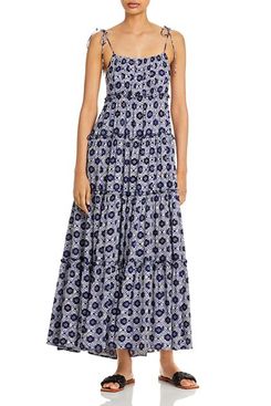 Aqua Batik Tiered Maxi Dress
