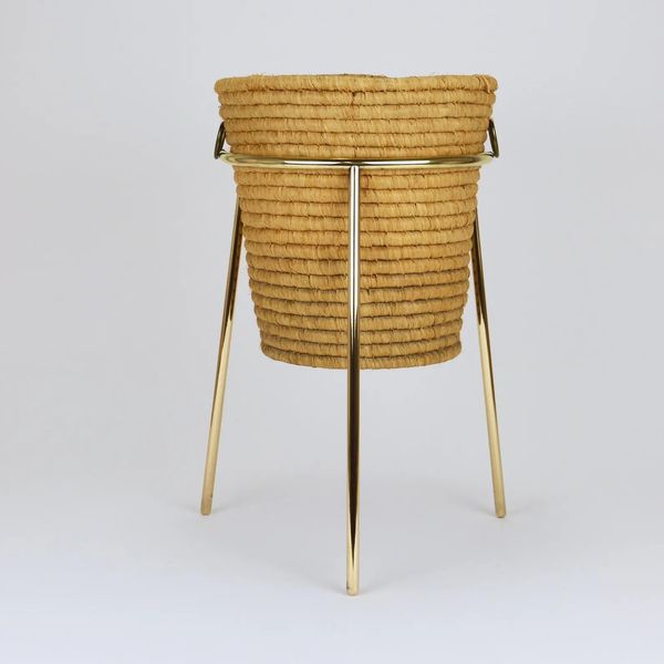 Carl Auböck II Raffia & Brass Tripod Wastepaper Basket